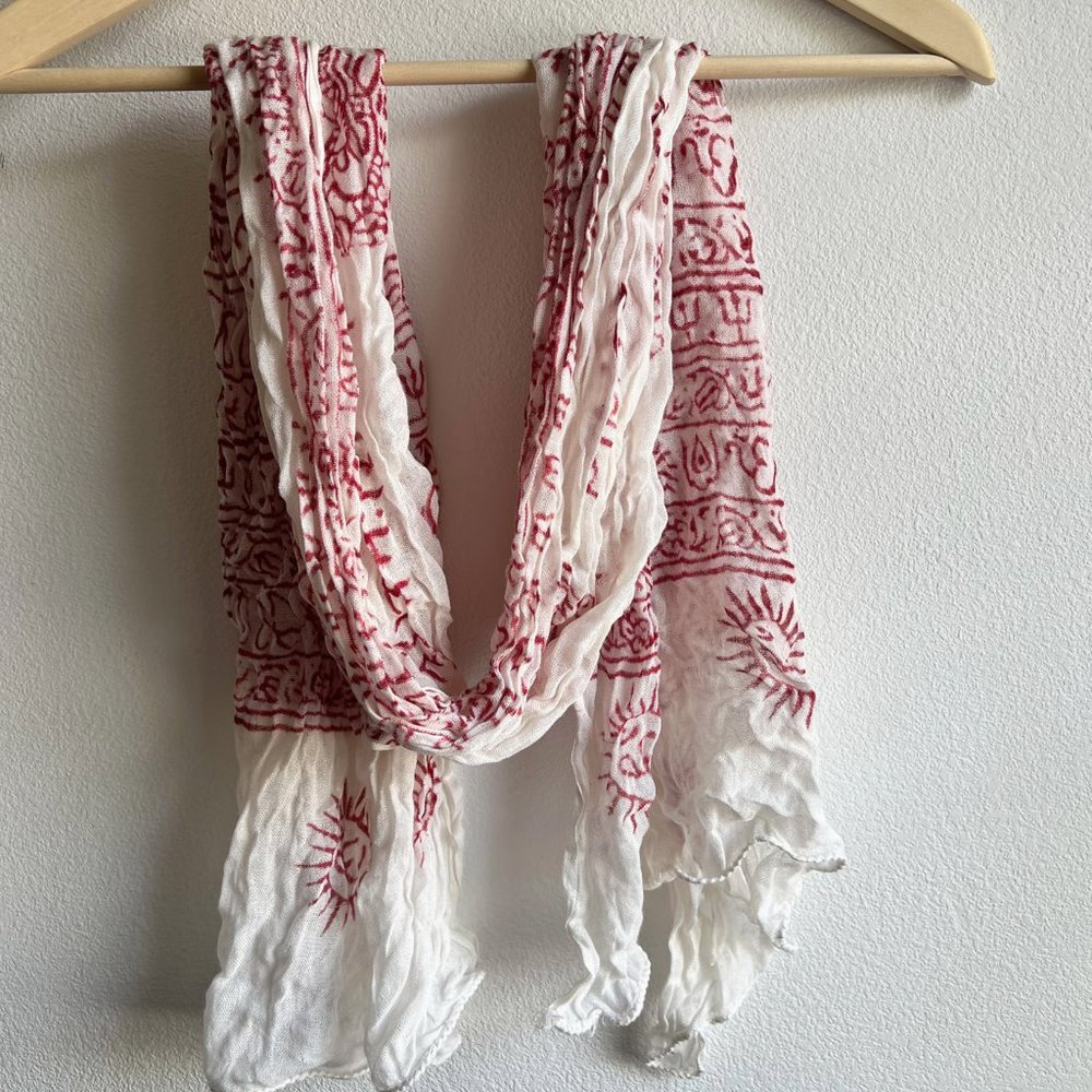 White and Red Ohm Mantra Rayon Scarf